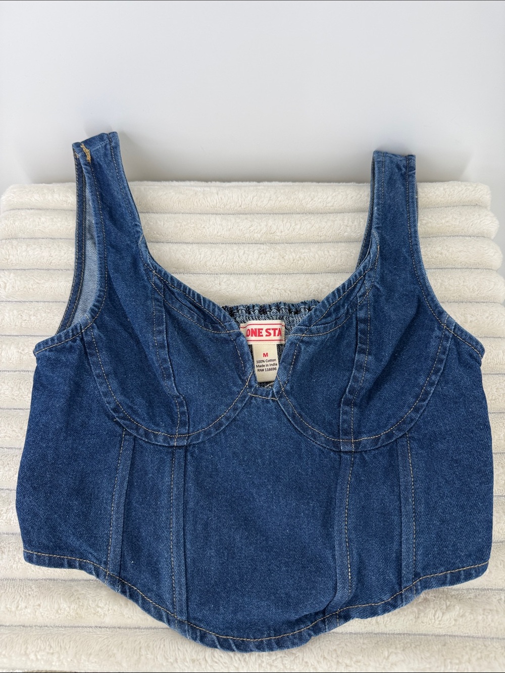 Lone Star Denim Corset Crop Tank Top in Dark Blue M